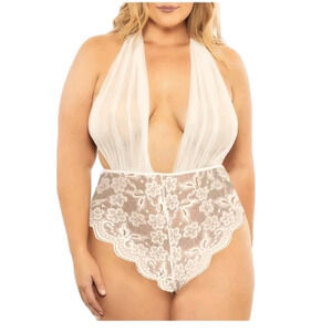 CLEARANCE! Lace Deep V-Neck Teddy Halter Backless Lingerie L - 3XL left